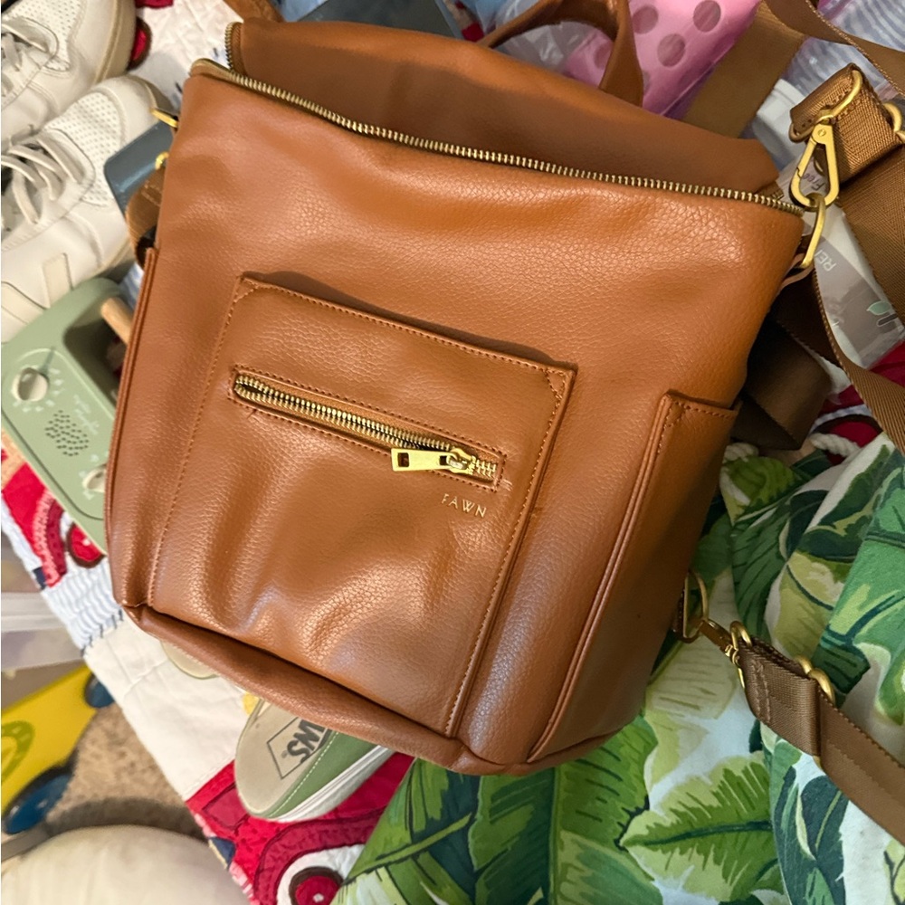 Fawn Tan Leather Diaper Bag
